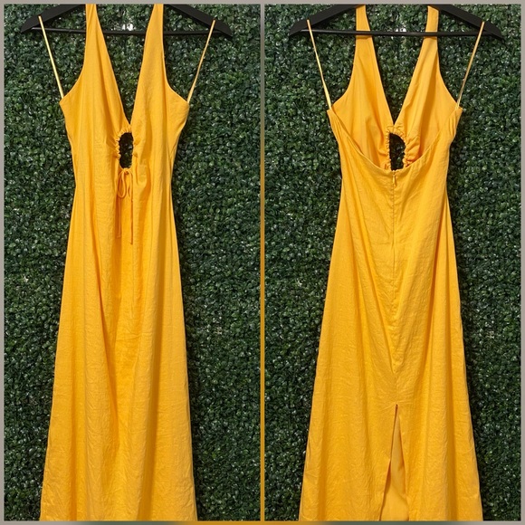 Zara Tangerine Halter Maxi Dress Front Cut-Out Linen Blend Open Back Size M - Picture 3 of 5
